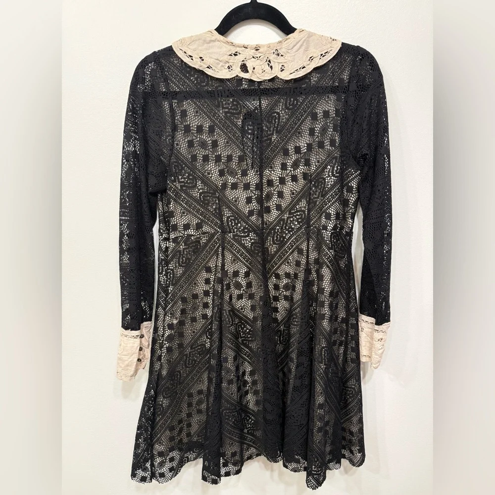 Free People  Talk That Talk Black Lace Dress with Cream Accents‎ Whimsygoth